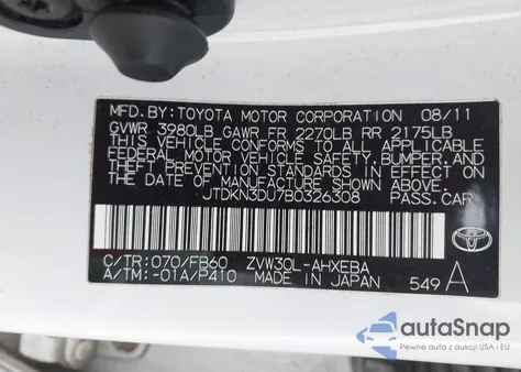 2011 Toyota Prius Two из США, поврежденный, VIN JTDKN3DU7B0326308